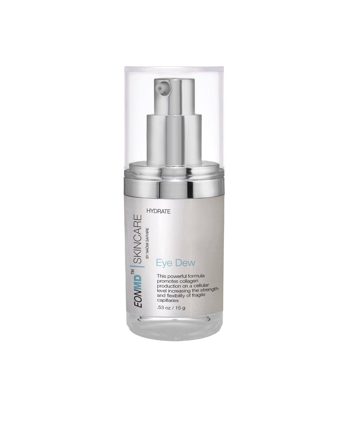 Eye Dew is a clinically proven combination of 5-in-1 active ingredi- ents, with 6 main benefits to reduce the appearance of dark circles, puffiness and wrinkles around the eye area. On the cellular level, peptides and vitamins promote collagen growth, increase the strength and flexibility of fragile capillaries, and stimulate circulation around the eyes.