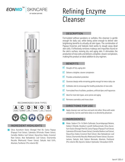 Formulated without parabens or sulfates, this cleanser is gentle enough for daily use, while being active enough to deliver skin brightening benefits to virtually all skin types. The combination of Papaya Enzymes and Salicylic Acid works to slough away dead skin cells. It effectively removes makeup and impurities found on the skin's surface, reviving dry and aging skin.